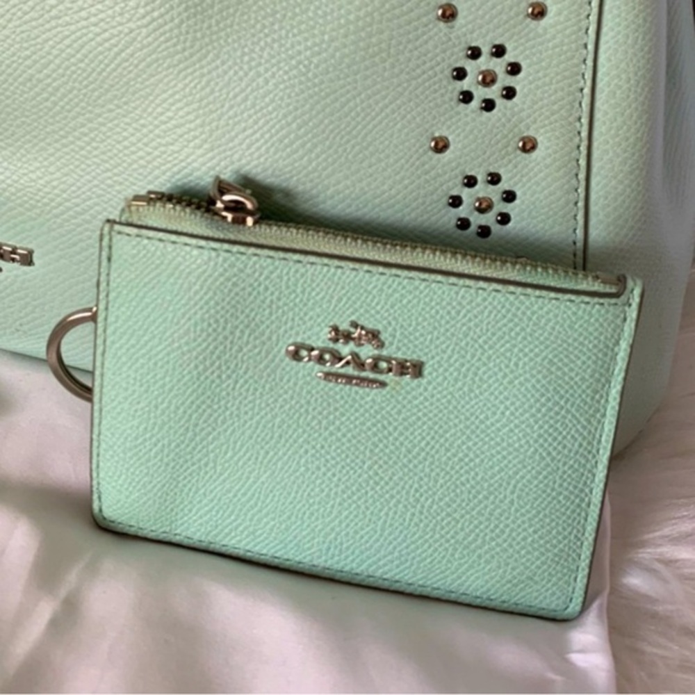 Coach Light Green Mini Skinny Id /keychain/ Card Case